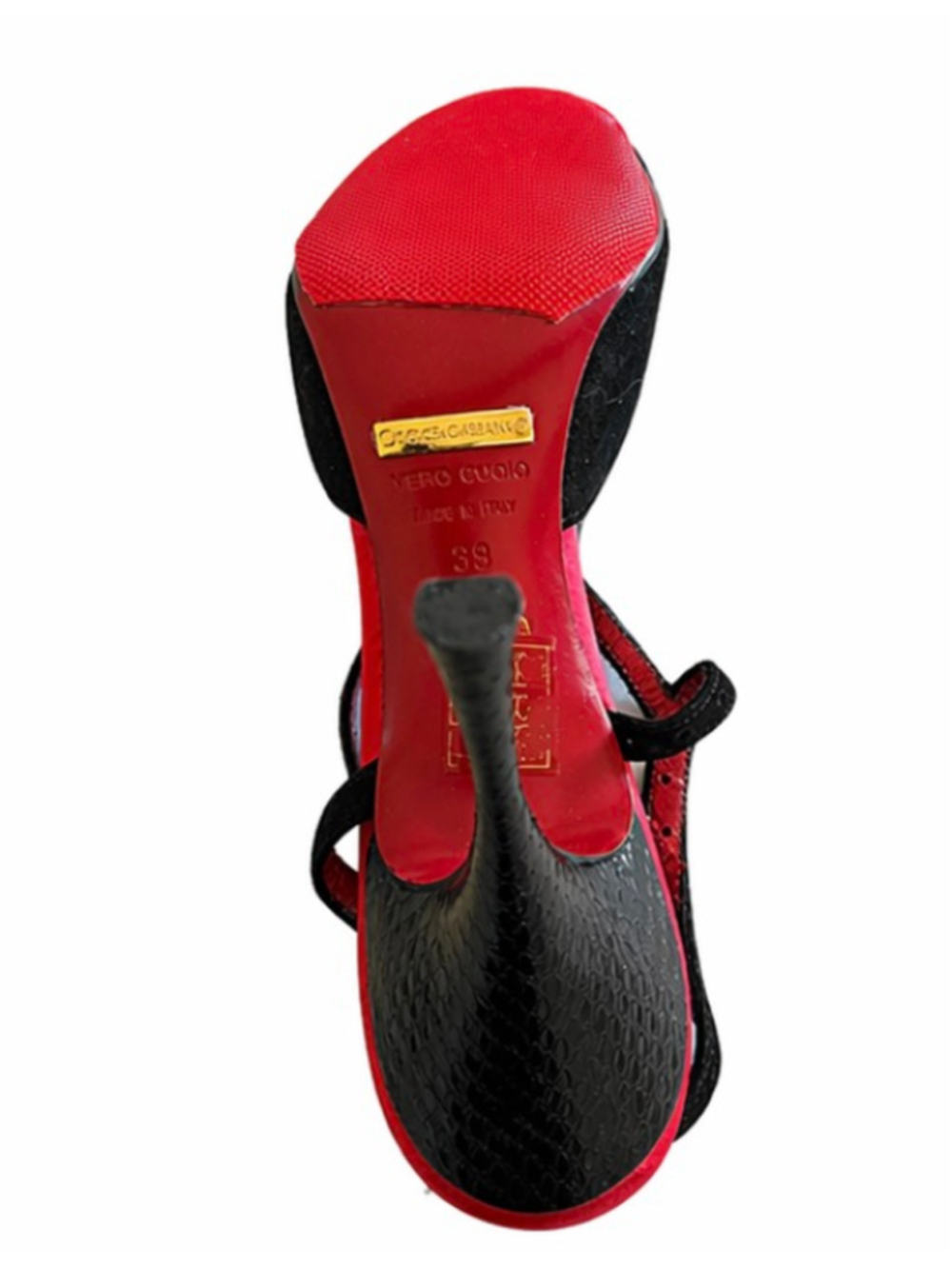 Dolce & Gabbana Black Red Peep Toe Ankle Strap Heels 39/9 - Picture 4 of 5